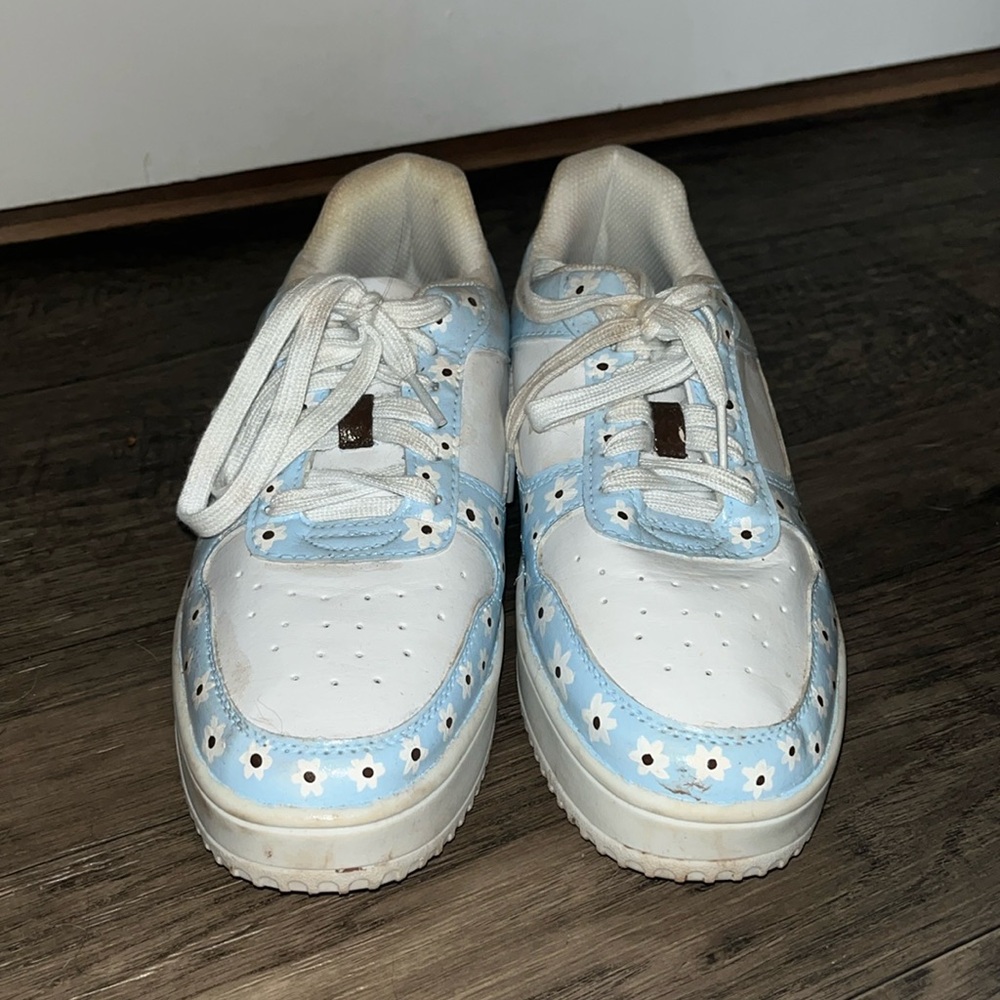 Size 10 - No Boundaries Sneakers; baby blue with painted on flowers